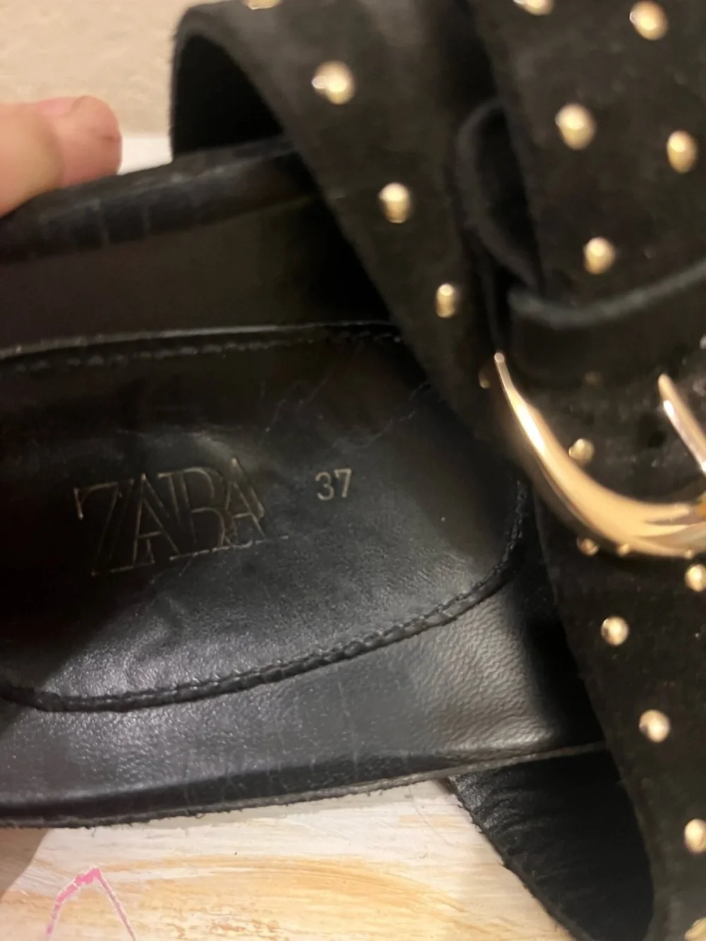 Zara Black Studded Double-Buckle Slide Sandals - Picture 4 of 5